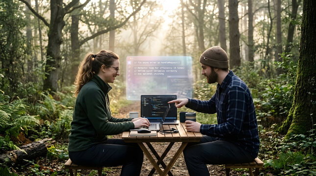 Developers Pair Programming Outdoors
