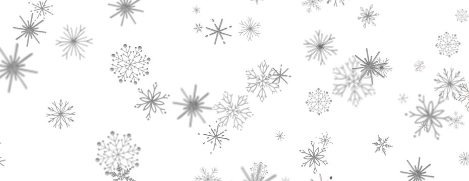 Elegant grey snowflakes scattered across a clean white canvas, representing winter magic and frost.