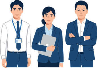 Fototapeta premium Businesspeople Illustration With Tablets And Lanyards, Flat Vector Style