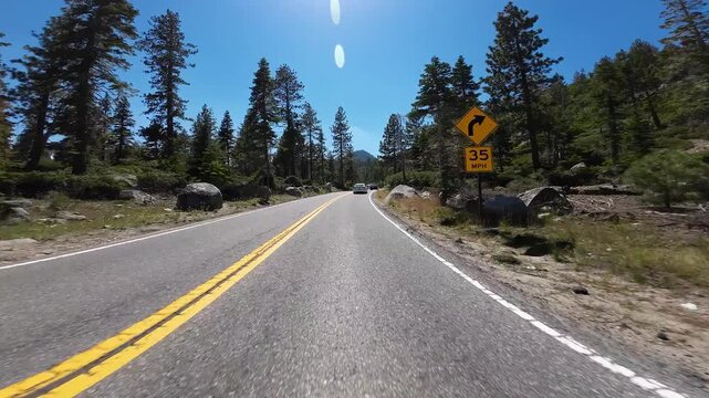 Lake Tahoe Emerald Bay Road 04 Front View Eagle Point 89 Northbound Driving Plates California USA Ultra Wide
