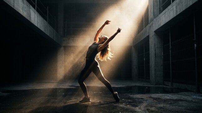 dance dancer woman fitness yoga exercise gym workout movement energy dynamic action sport athlete studio performance concrete urban dramatic light beam shadow motion flow balance