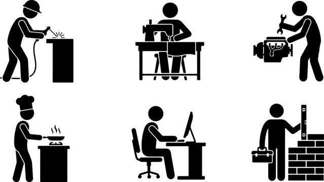 Set of icons representing various professions and skilled trades vector illustration