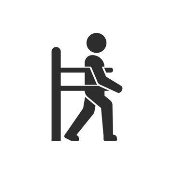 Parallel bars rehabilitation and physical therapy icon. Person exercising on walking support bars. Monochrome black and white symbol