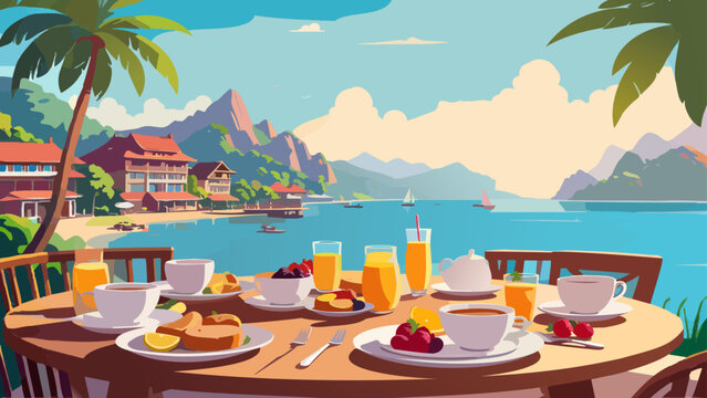 海辺のテラスで楽しむ朝食_1920x1080px