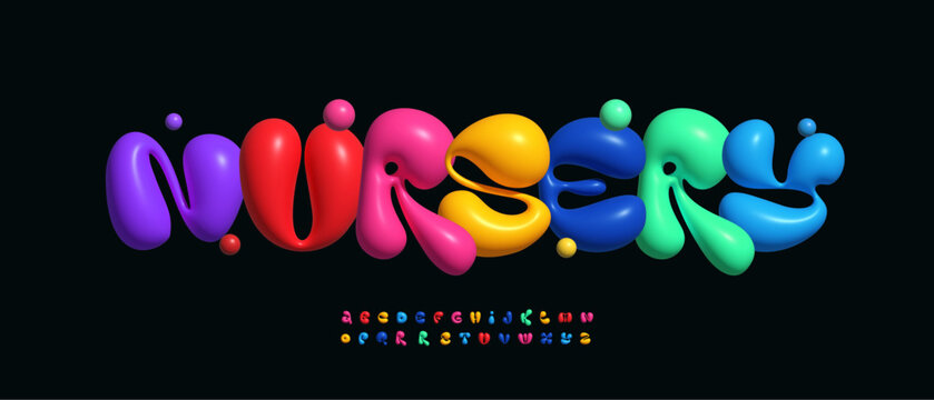 3D Bubble Font Colorful Balloon Logo Alphabet Kid Fun Letter Set Liquid Typography, Creative Typographic Design for Groovy Title Text, Birthday Party Headline, Playful Cartoon Fonts. Vector Typeface