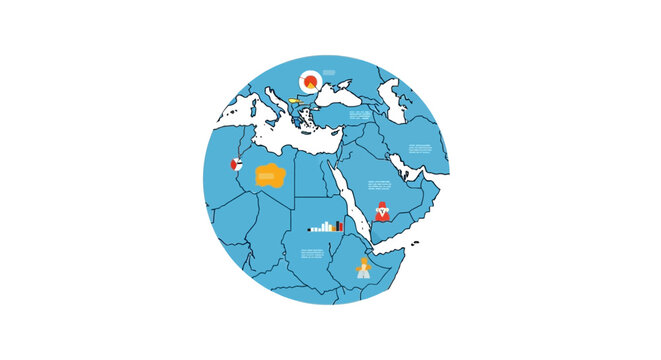 Middle east and north africa map with business infographic elements