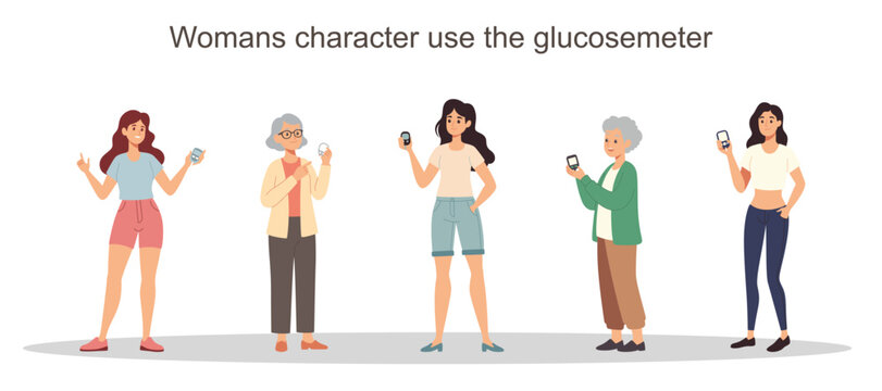 Womans character use the glucosemeter illustration