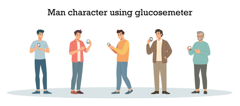 Man characters using glucosemeter illustration