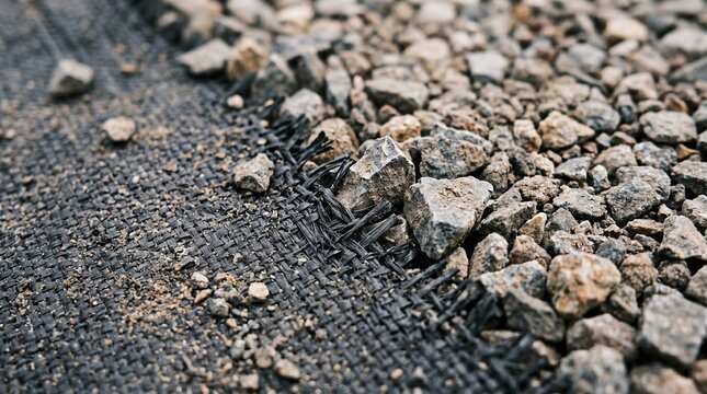 Geotextile fabric underlayment with crushed gravel on construction site