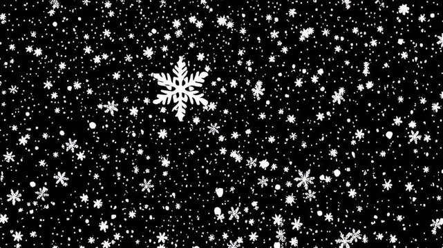 Seamless black and white snowflake pattern on dark background