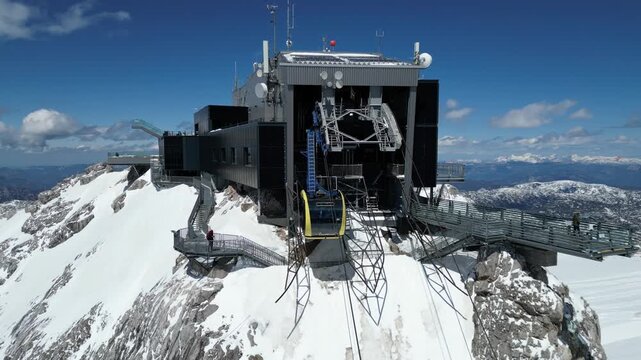 Aerial View of Glacier in the Alps &ndash; Cinematic Mountain Station and Ice Landscape