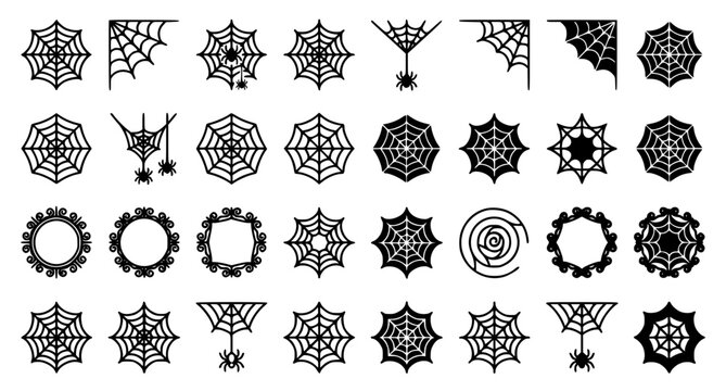 Spider Web Icon Set with Cobweb Symbols and Halloween Vector Elements