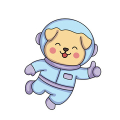 Cute puppy astronaut floating in space and showing thumbs up © Fadil Creative Studi