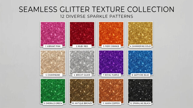 Glitter texture collection diverse sparkle patterns on colored backgrounds