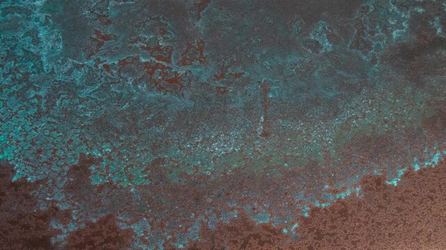 Slow Pan Across Weathered Copper Patina and Oxidized Metal Surface in 4K