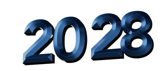 Bold 3D metallic blue 2028 text isolated on white background. Perfect for new year greetings and fut © vegefox.com