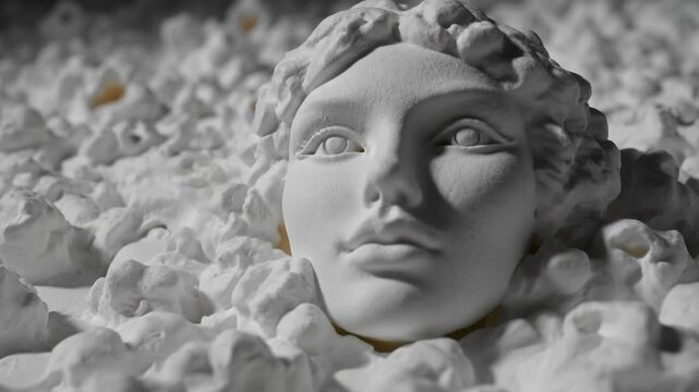 Abstract Classical Faces Emerging From White Popcorn Stucco Texture