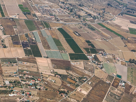 Aerial View of Agricultural Fields and Farmland in Spain