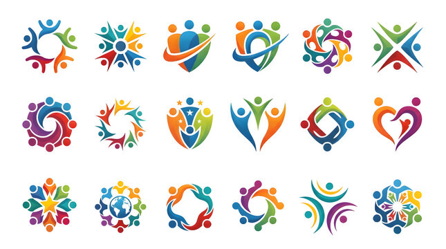 Teamwork and community logo icons set for corporate identity and non-profit branding.