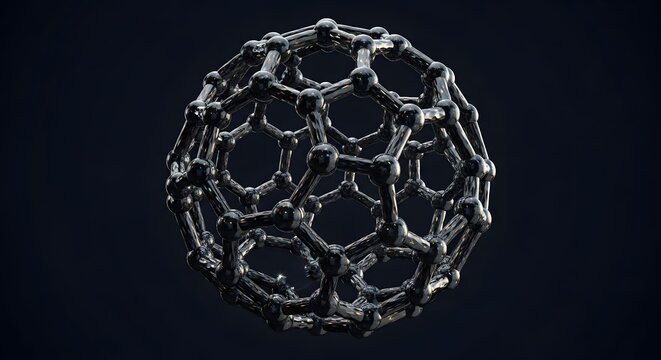 Buckminsterfullerene molecule structure on black background