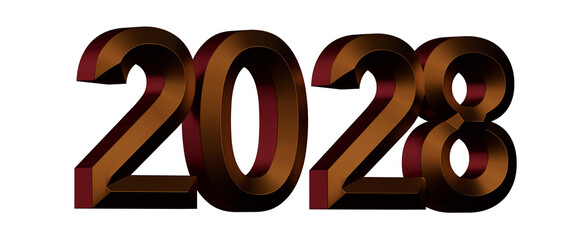 3D metallic brown rendered digits '2028' against a white backdrop. Perfect for new year greetings an © vegefox.com