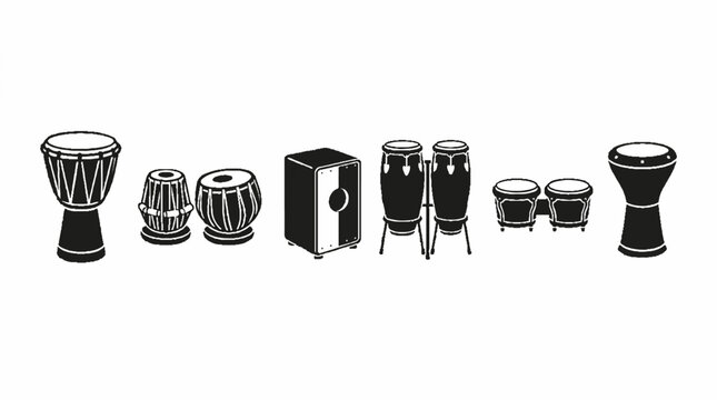 Diverse Percussion Instruments Collection Vector Icon Set