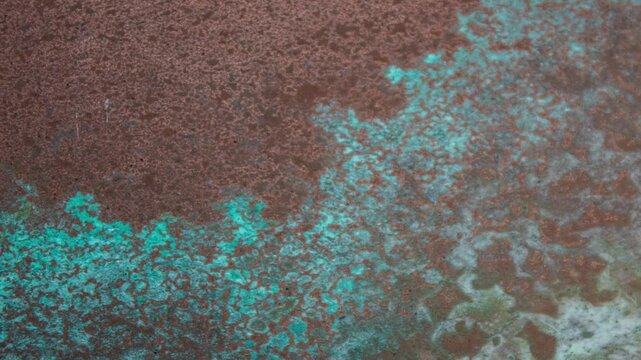 Slow Pan Across Weathered Copper Patina Texture with Turquoise Oxidation in 4K