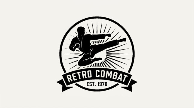 Retro Combat Karate Kick Logo - Martial Arts Est. 1978 Emblem