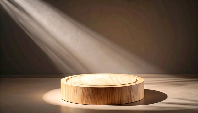 Wooden round podium with spotlight