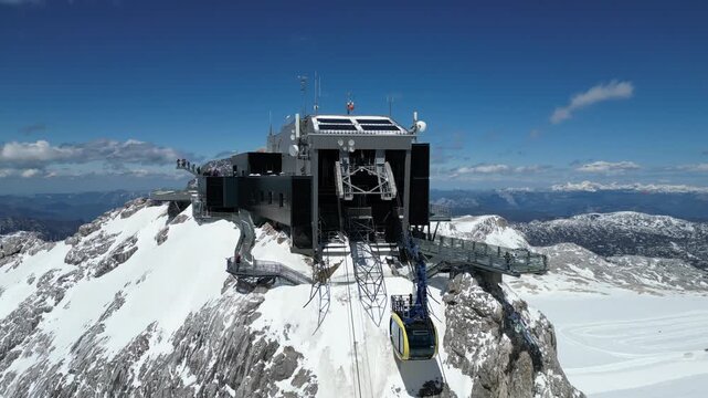Aerial Drone View of Dachstein Glacier &ndash; Modern Gondola Station in the Austrian Alps