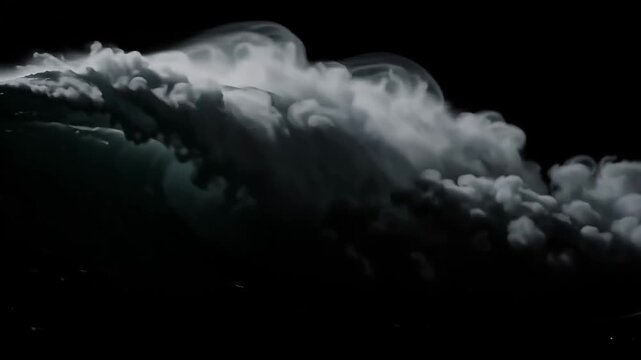 Dense thick white fog bank rolling horizontally from the left against a dark background, cinematic slow-motion atmospheric mist wall overlay