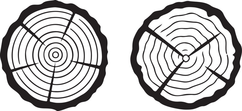 tree trunk cross section icon, black wood ring vector collection, lumber texture symbol design