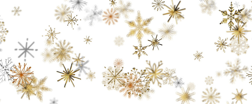Decorative snowflake pattern with golden and silver elements for winter celebrations.