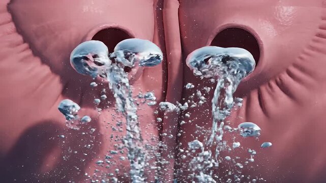 Underwater Closeups of Pink Marine Creature with Water Jets.