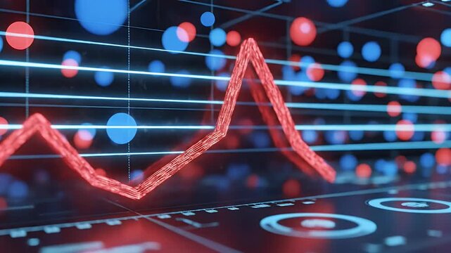 Vibrant Neon Stock Market Graphs Illustrate Dynamic Upward and Downward Trends.