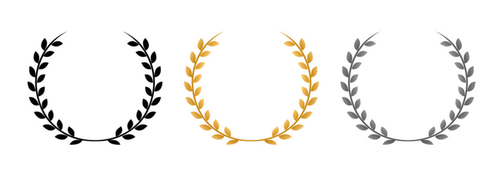 Gold Silver and Black Laurel Wreath Frame Set Luxury Award Badge Border Vector Illustration