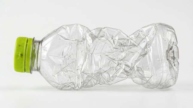 Crushed empty plastic water bottle isolated on white background
