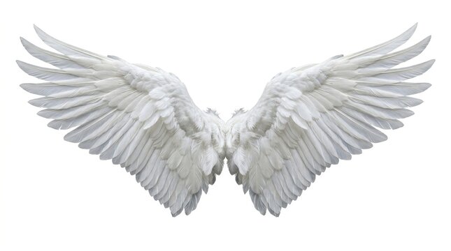 Pair of white angel wings isolated on white background