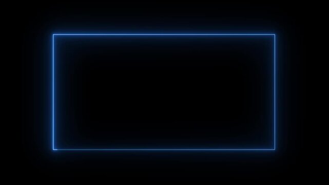 live streaming neon text frame animation. Neon glowing blue color square rectangle picture frame icon animation border frame shape rotating display screen. Futuristic Neon Icon Animation in 4K