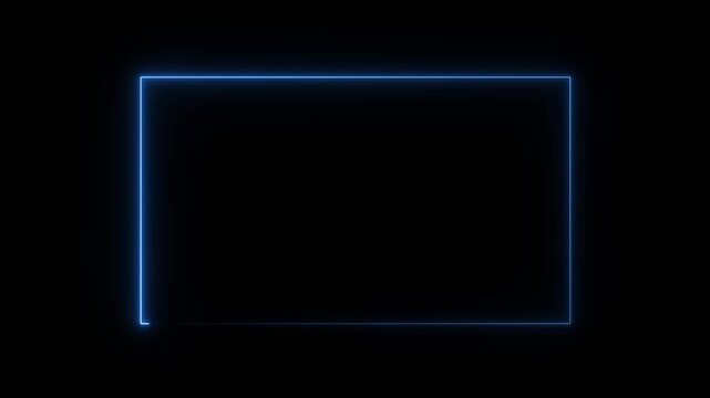 live streaming neon text frame animation. Neon glowing blue color square rectangle picture frame icon animation border frame shape rotating display screen. Futuristic Neon Icon Animation in 4K