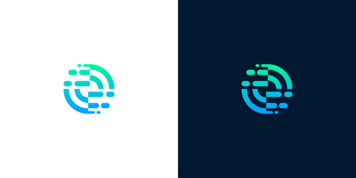 Abstract circular technology logo icon representing digital data transfer and network connection