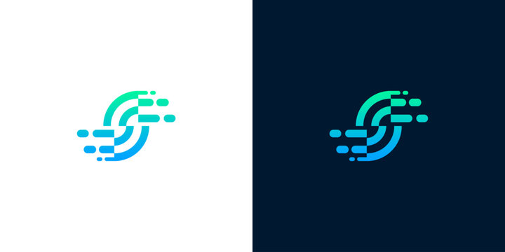 Modern Letter S Tech Logo with Digital Motion Lines in Blue and Green
