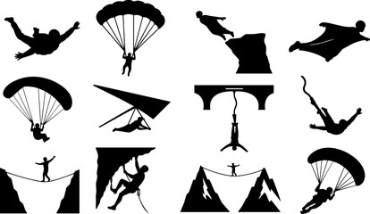 Aerial and Height Extreme Sports Silhouette Icon Set © Mediasegment