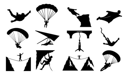 Aerial and Height Extreme Sports Silhouette Icon Set © Mediasegment