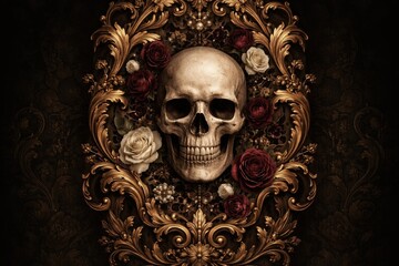 Fototapeta premium Ornate skull with floral elegance.