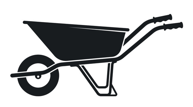 Black wheelbarrow with metal frame.