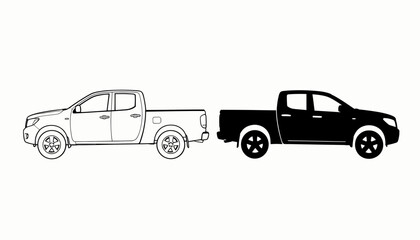 Fototapeta premium Two Pickup Trucks Side by Side Line Art Illustration