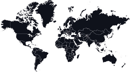 Obraz premium Black political world map on white background
