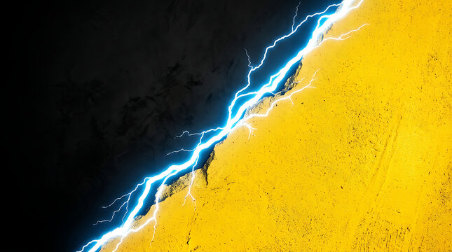 Dynamic lightning strike on contrasting yellow and dark background in high-energy scene
