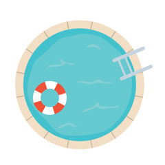 Obraz premium circle swimming pool with rubber ring and ladder, top view summer recreation and poolside leisure concept -vector illustration